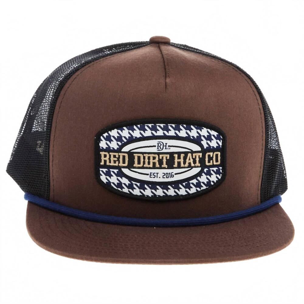 NEW RED DIRT HAT COMPANY men's hound patch 5 panel flat trucker rope cap in choc
